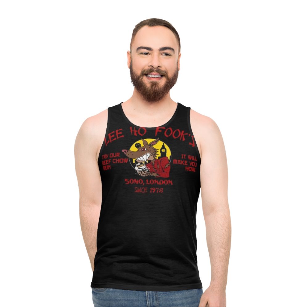 Unisex horror-themed tank top inspired by Warren Zevon's 'Werewolves of London' - men