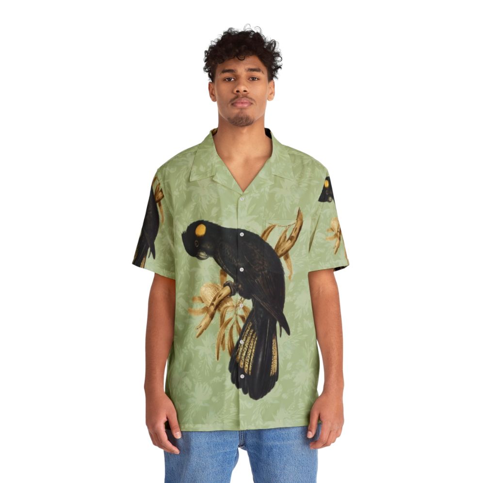 Yellow tailed black cockatoo Hawaiian shirt with botanical print - People Front