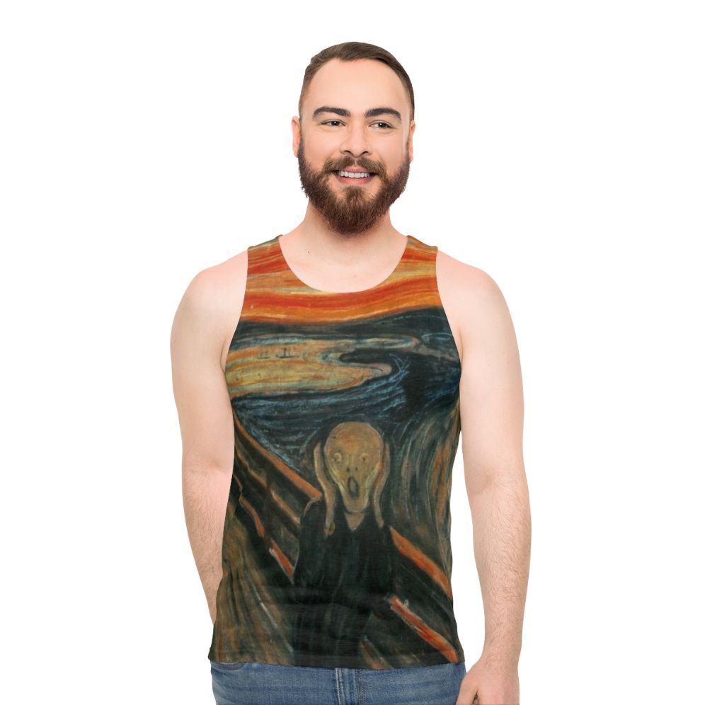 Unisex tank top featuring Edvard Munch's "The Scream" artwork - men