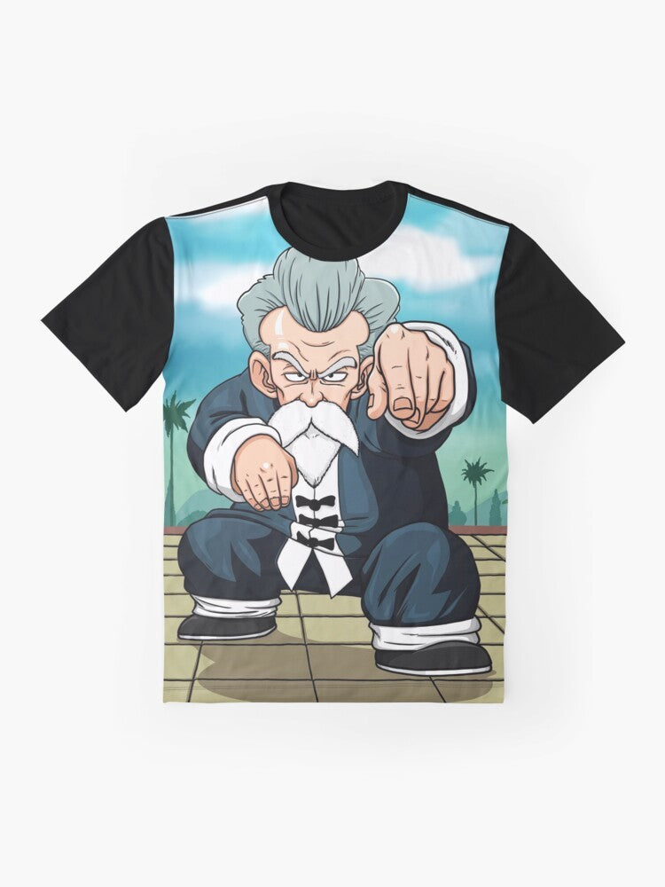 Dragon Ball graphic t-shirt featuring the iconic characters Jackie Chun and Muten Roshi - Flat lay