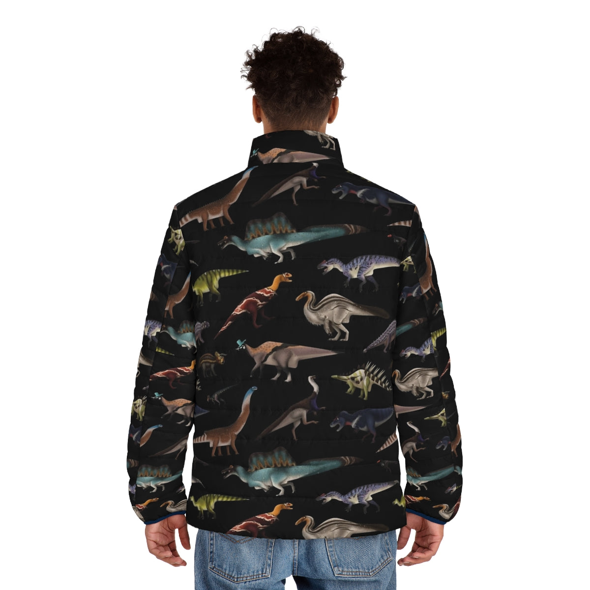 Dinosaur puffer jacket with tyrannosaurus rex graphic - men back