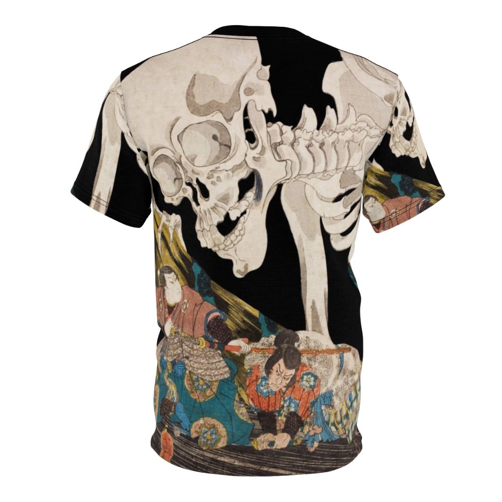 Vintage-style t-shirt featuring a spooky skeleton ghost in the style of traditional Japanese ukiyo-e woodblock prints. - Back