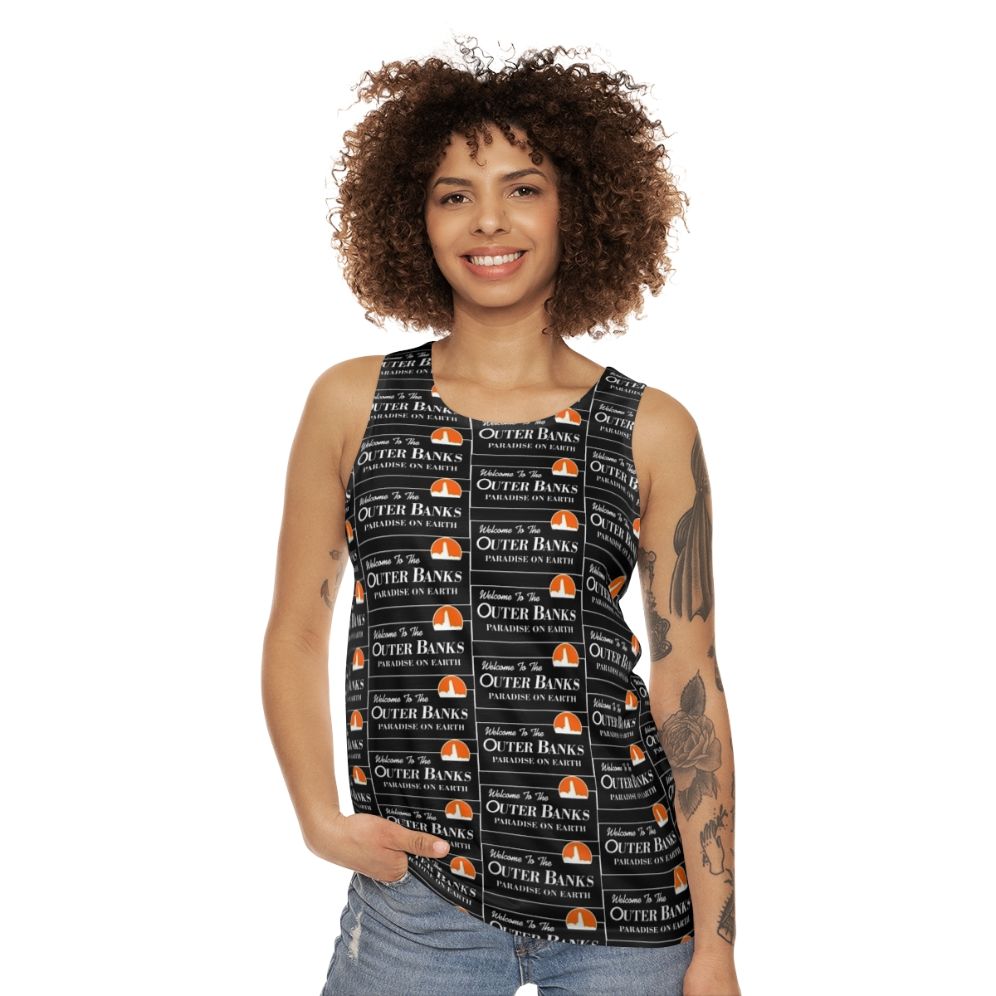 Outer Banks Unisex Tank Top with Welcome Sign Design - women