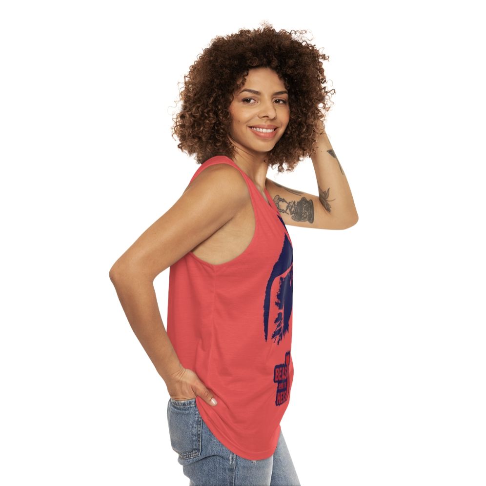 Money Heist Unisex Tank Top featuring "Beast Behind the Heist" design - women side