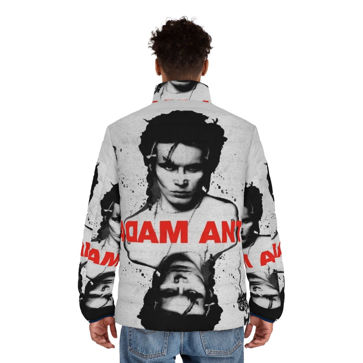 Adam Ant inspired puffer jacket with playing card design - men back