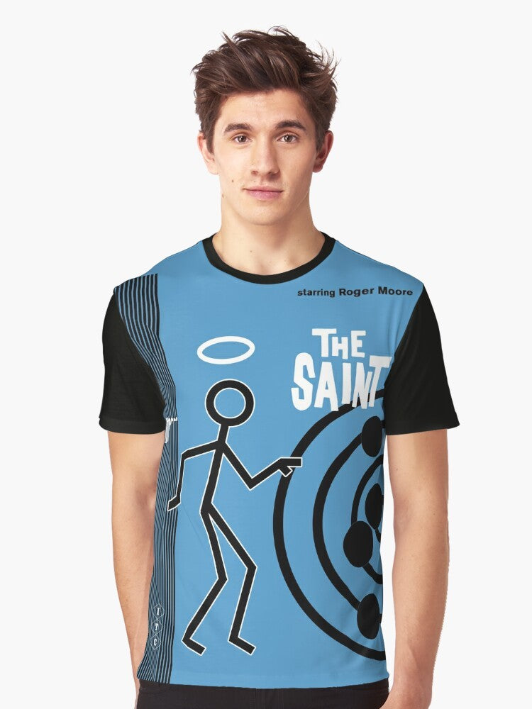 Retro 'The Saint' graphic t-shirt featuring a vintage, sci-fi inspired design - Men