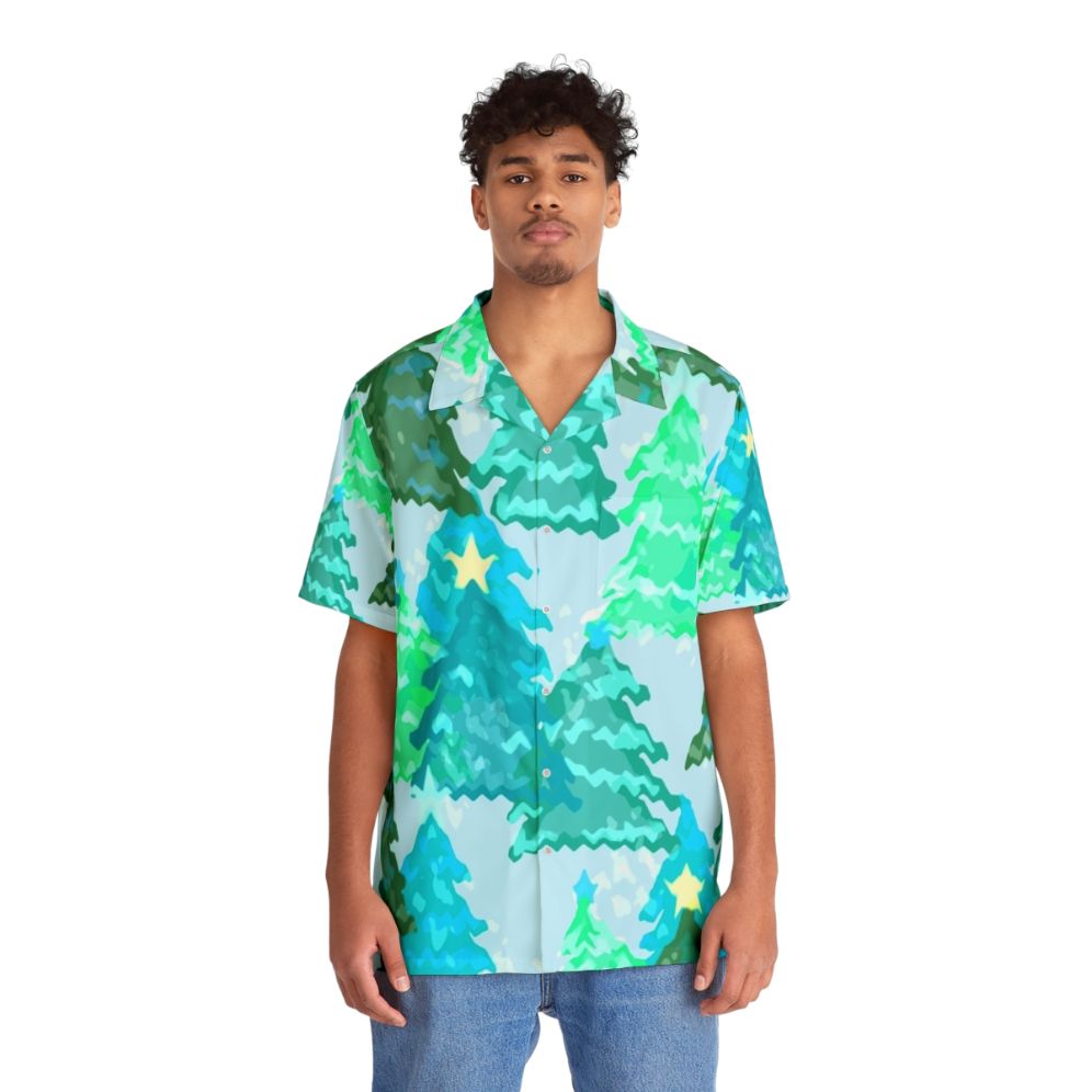 Wintergreen Christmas Trees Hawaiian Shirt with a festive, nature-inspired print - People Front