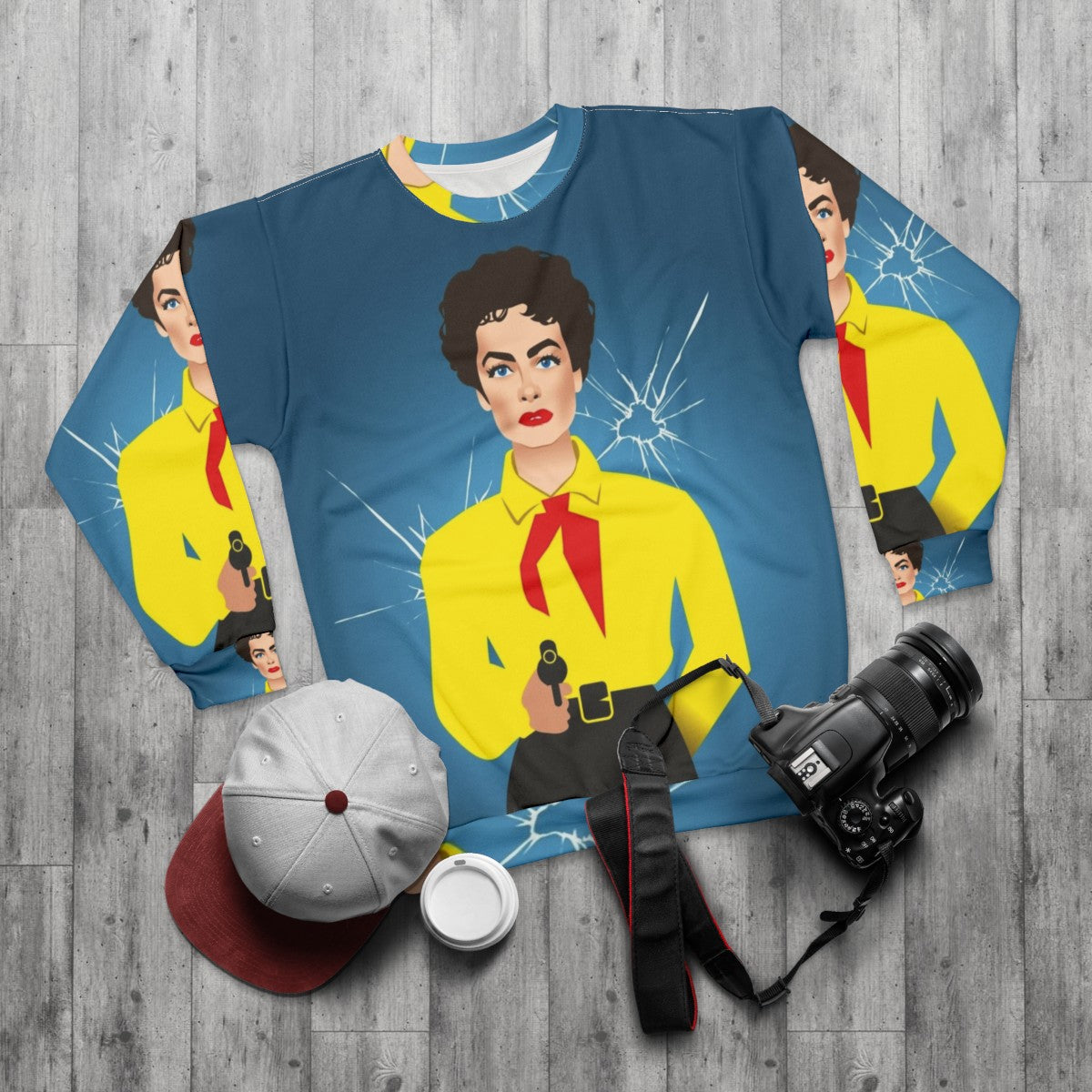 Vienna sweatshirt featuring vintage Hollywood diva style and Alejandro Mogolloart - flat lay