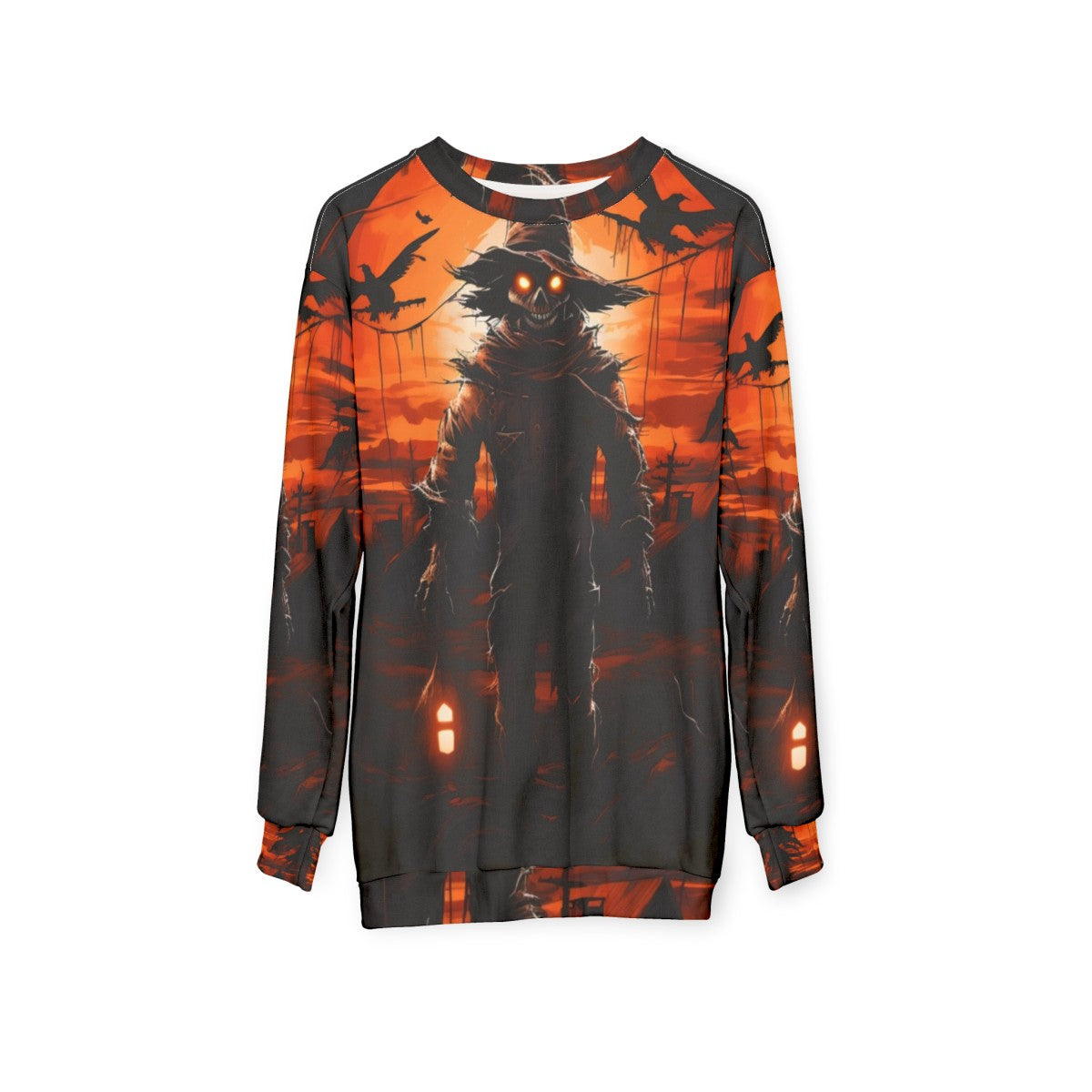 Terrifying full moon and scarecrow halloween sweatshirt - hanging