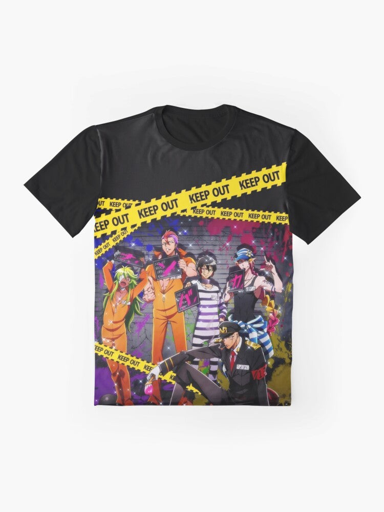 Nanbaka anime characters graphic design on a t-shirt - Flat lay