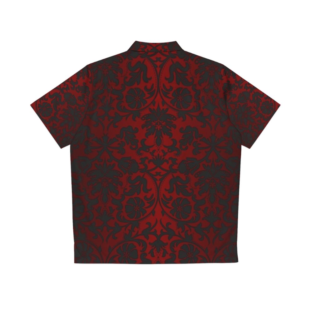 Dark Red and Black Damask Pattern Hawaiian Shirt - Back