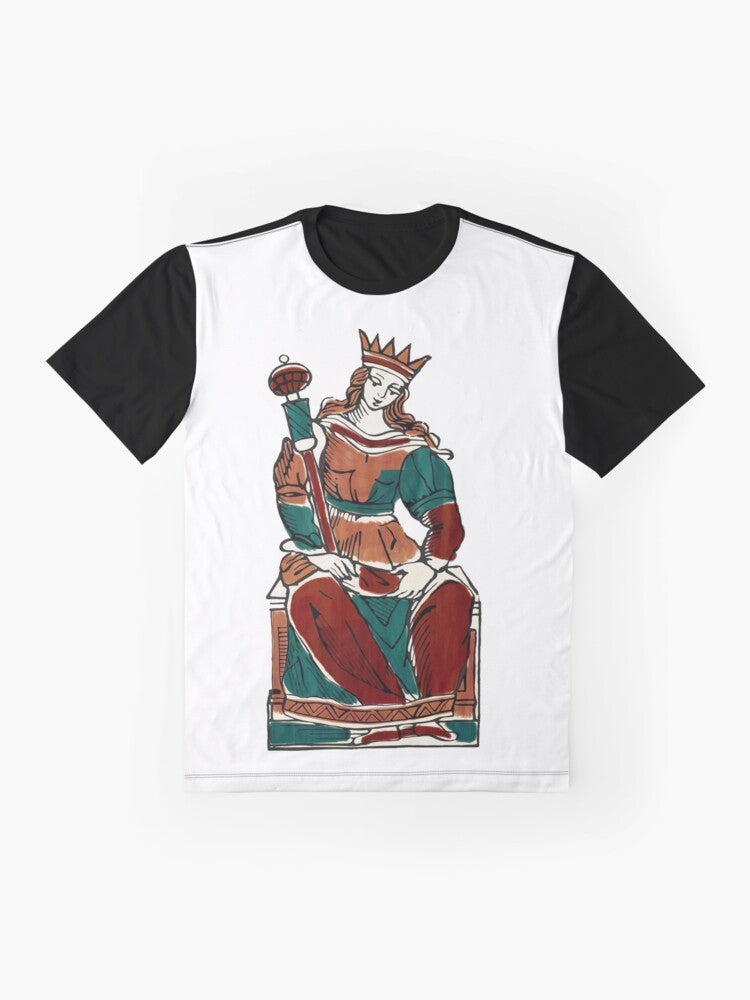 Minchiate Tarot Queen of Wands Graphic T-Shirt - Flat lay