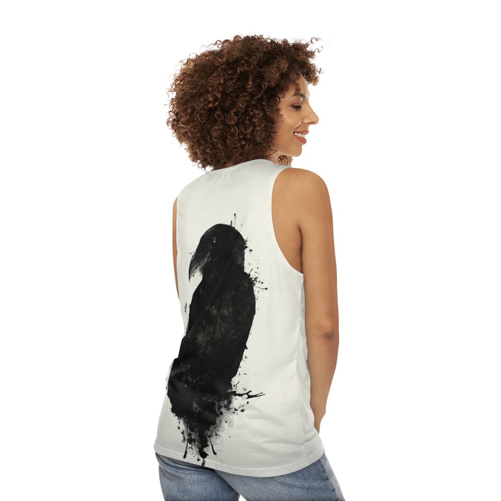 Raven unisex tank top with nature and mythology inspired design - women back