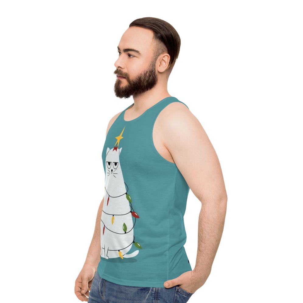 Grumpy Christmas Cat Unisex Tank Top - men side