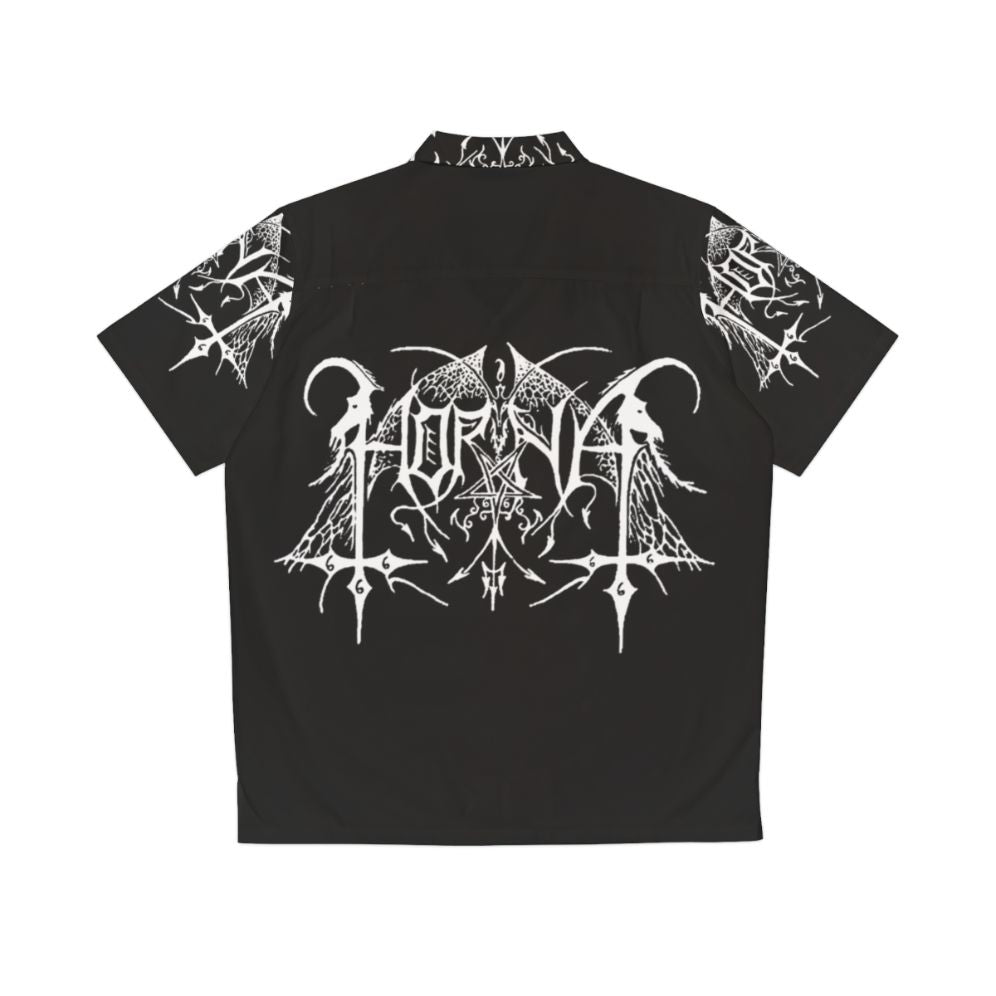 Black Metal Hawaiian Shirt with Horna and Finnish Black Metal Inspired Designs - Back