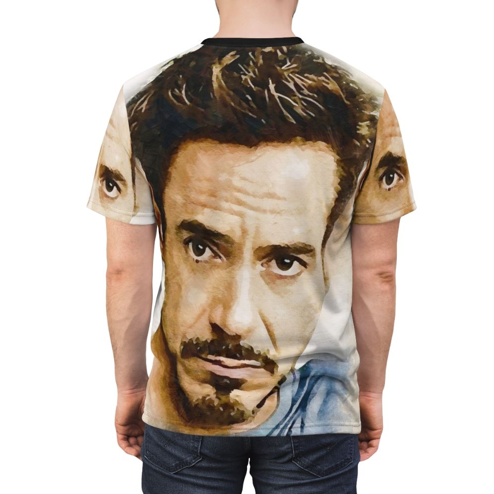 Tribute t-shirt design featuring Robert Downey Jr, the acclaimed actor known for his iconic movie roles. - men back