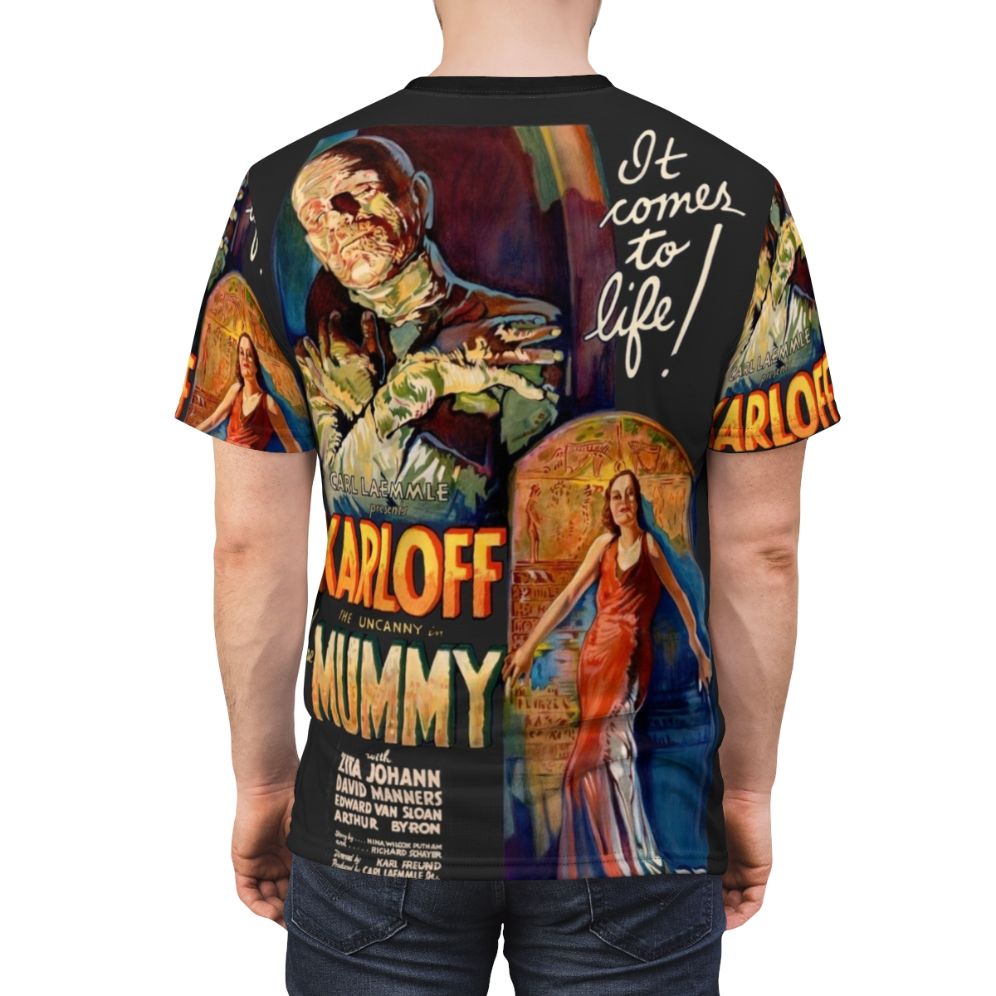 Vintage-style t-shirt featuring a retro horror movie poster design - men back