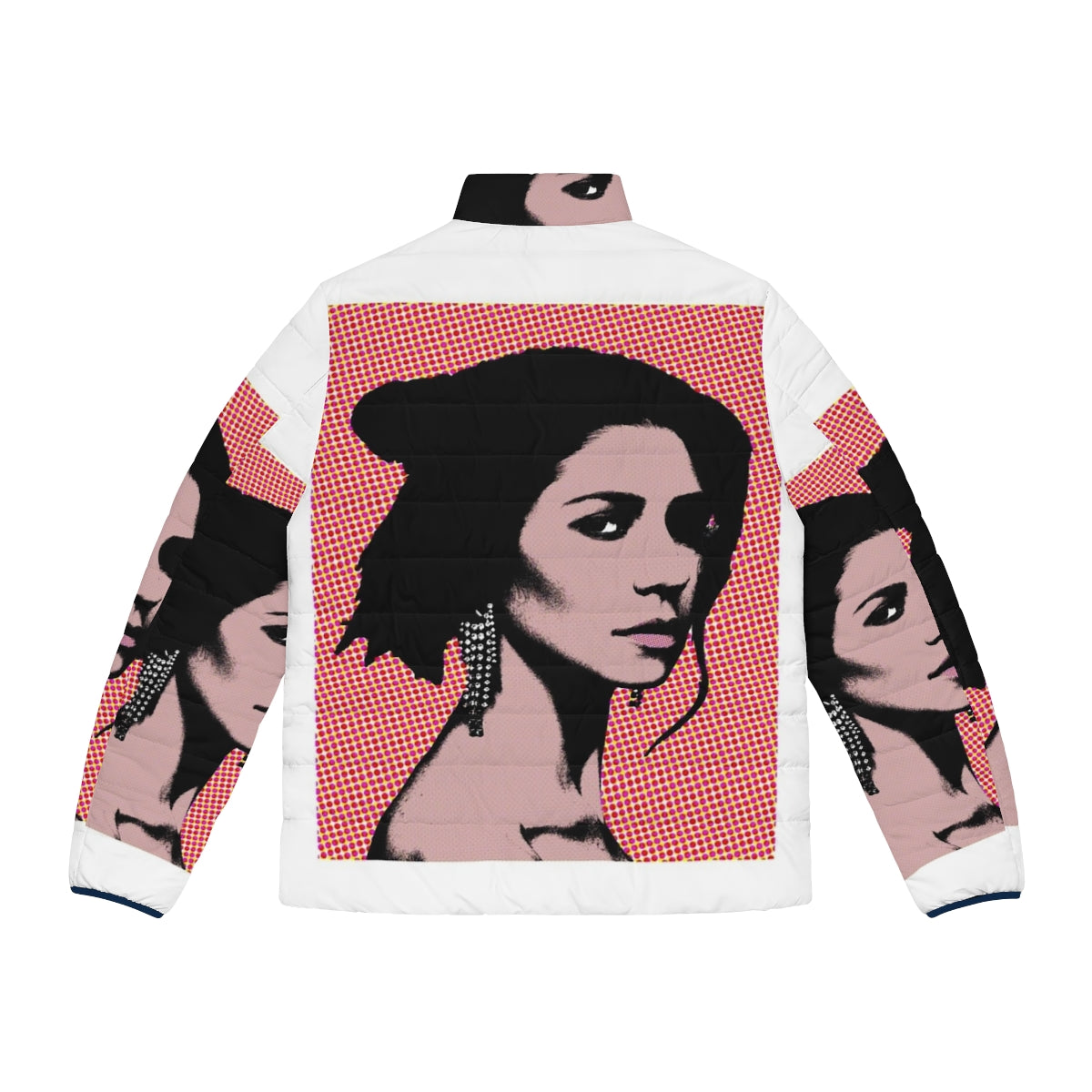 Vibrant marina pop art puffer jacket with electra heart and love and fear design - Back