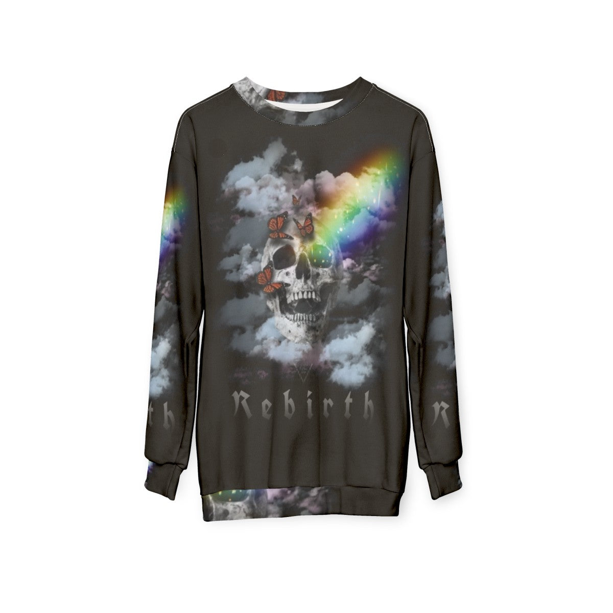 Rebirth Sweatshirt with syber digital art, fantasy, and occult design - hanging