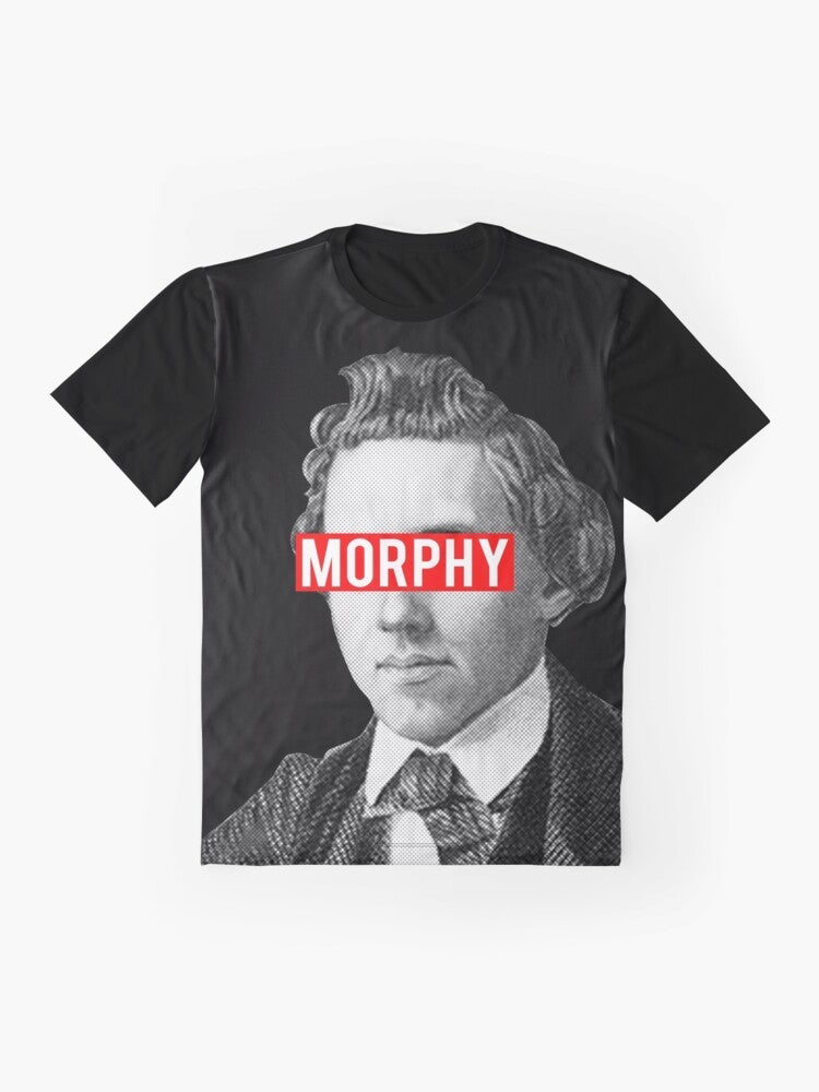 Paul Morphy, chess grandmaster, playing chess on a chess board - Flat lay