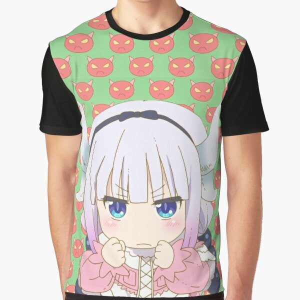 Angry Kanna from the anime series Miss Kobayashi's Dragon Maid on a stylized graphic t-shirt design.