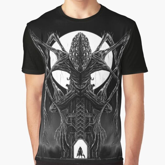 Amygdala hunter graphic t-shirt, inspired by the Bloodborne video game and Lovecraftian horror