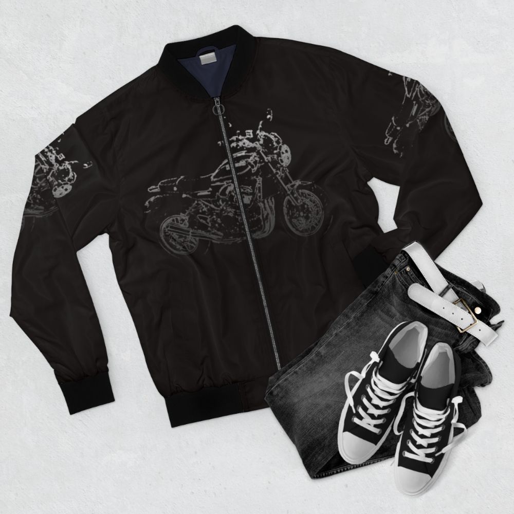 Kawasaki Z900RS Retro Motorcycle Bomber Jacket - Flat lay