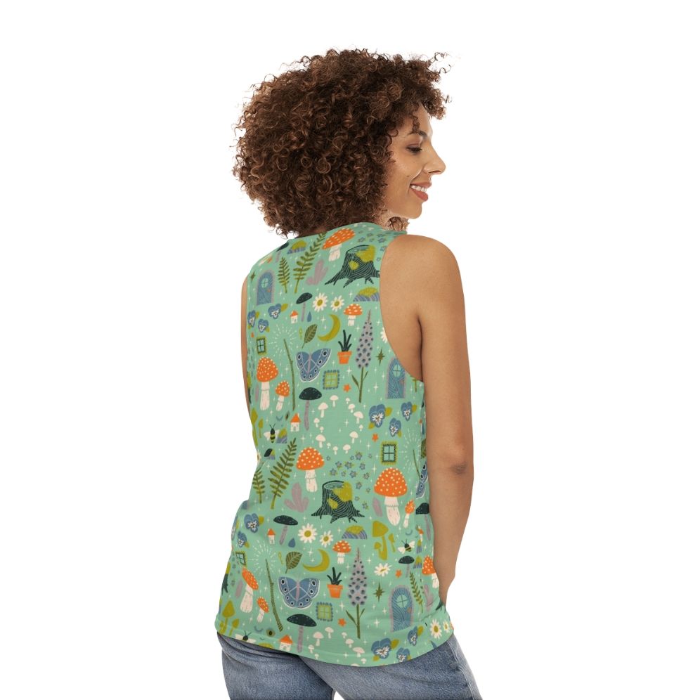 Fairy Garden Unisex Tank Top with Whimsical Floral Pattern - women back