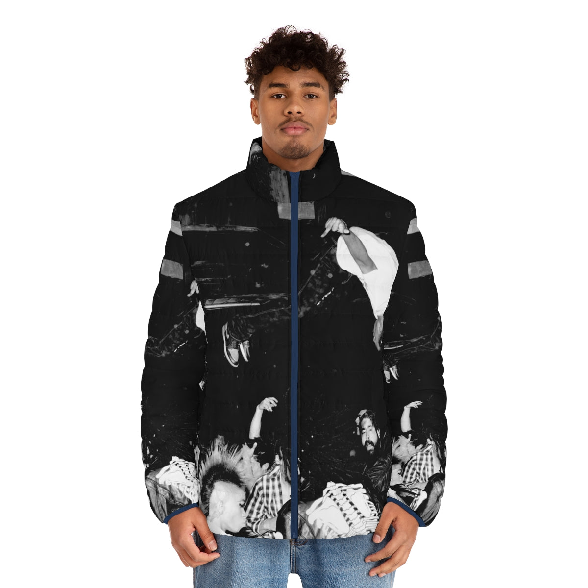 Playboi Carti inspired puffer jacket with die lit branding - men front