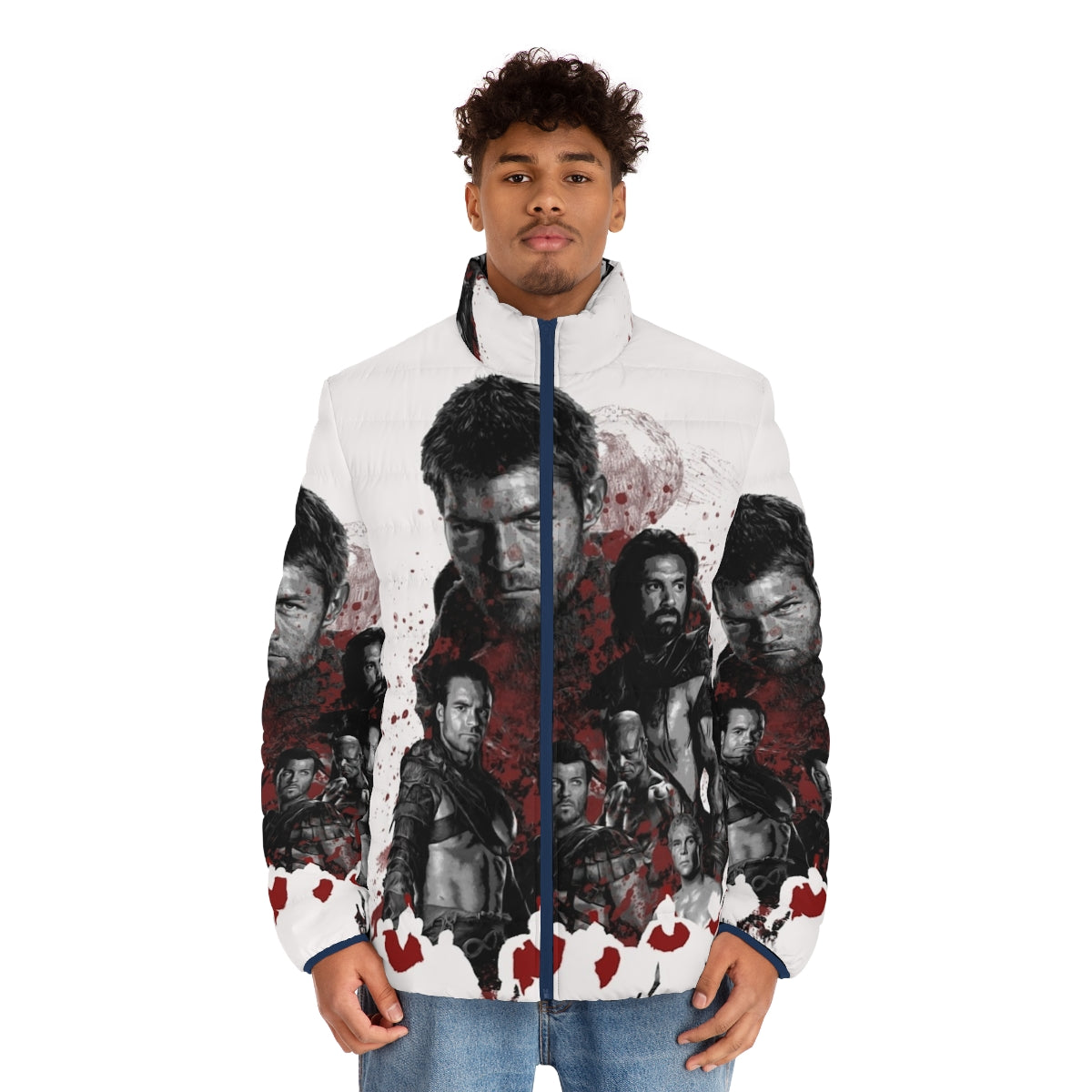 Spartacus and His Rebel Leaders Puffer Jacket featuring iconic characters from the Starz series - men front