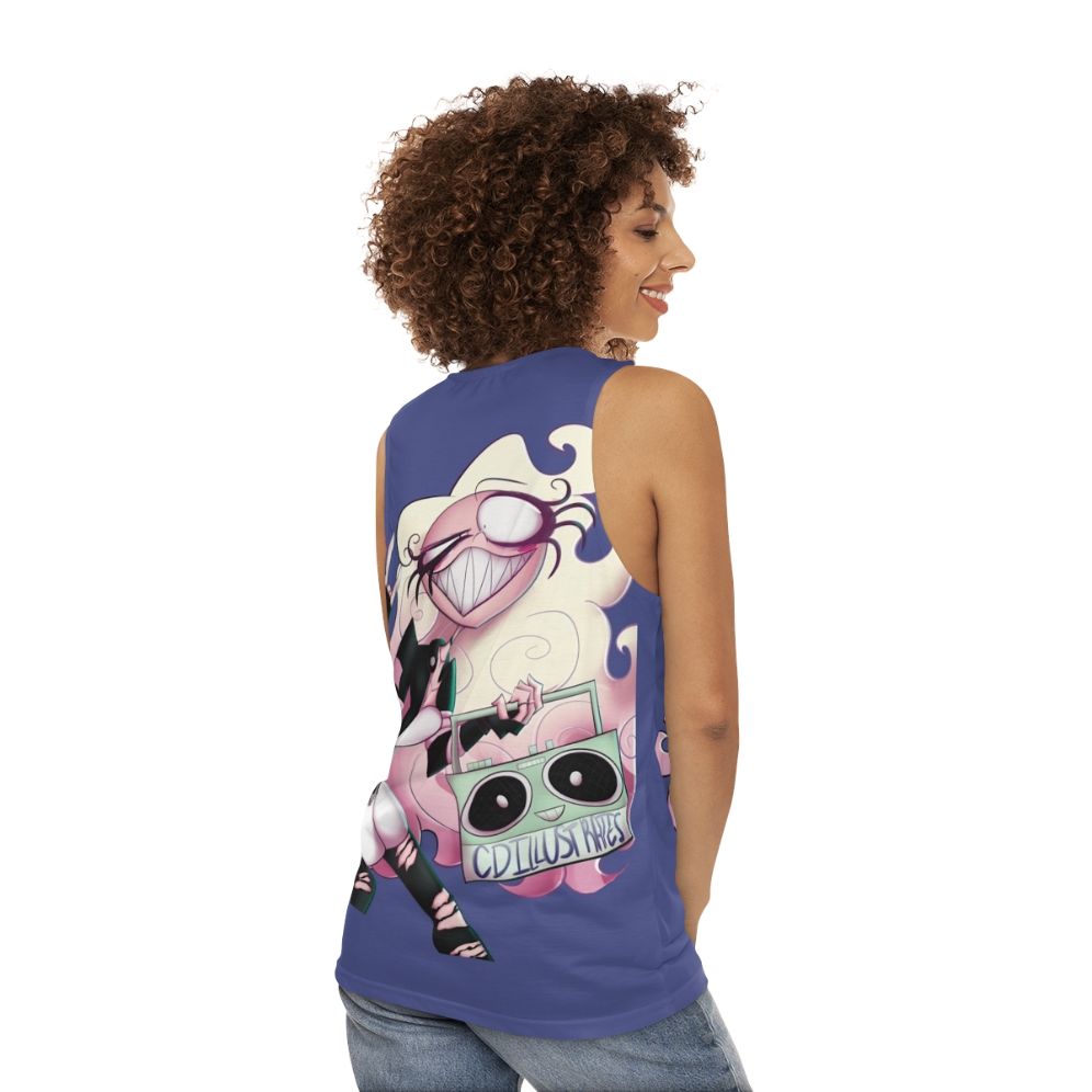 Unisex rock music graphic tank top - women back