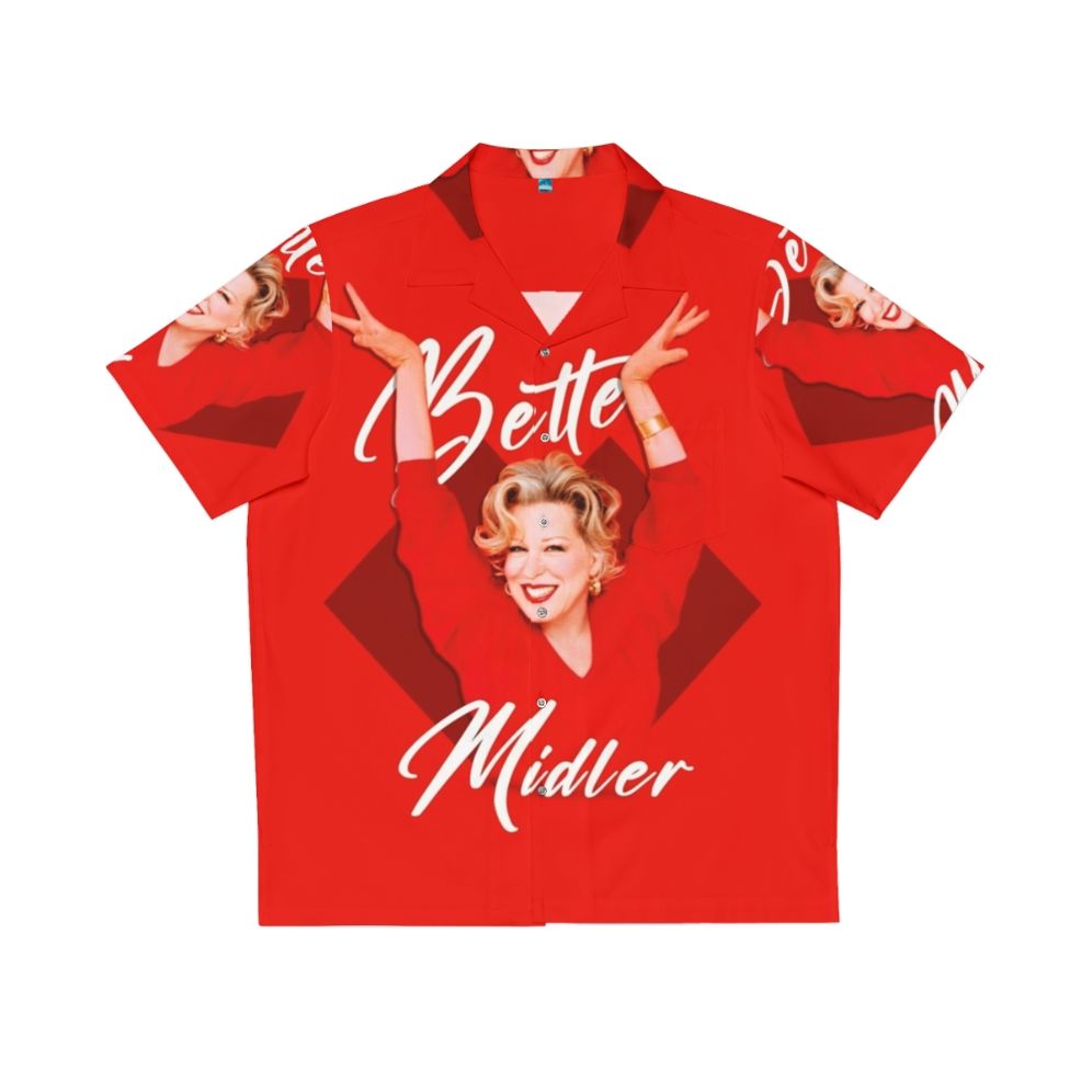 Bette Midler in a Hawaiian-themed shirt