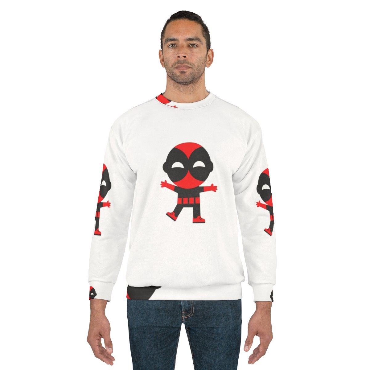 Cute baby wearing a superhero-themed sweatshirt - men