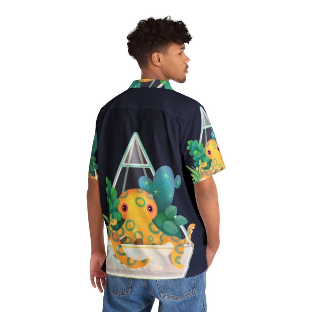 Blue ringed octopus in an ocean terrarium design on a Hawaiian shirt - People Back