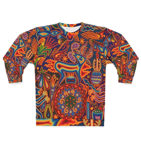 Huichol Sweatshirt with Vibrant Abstract Art Design