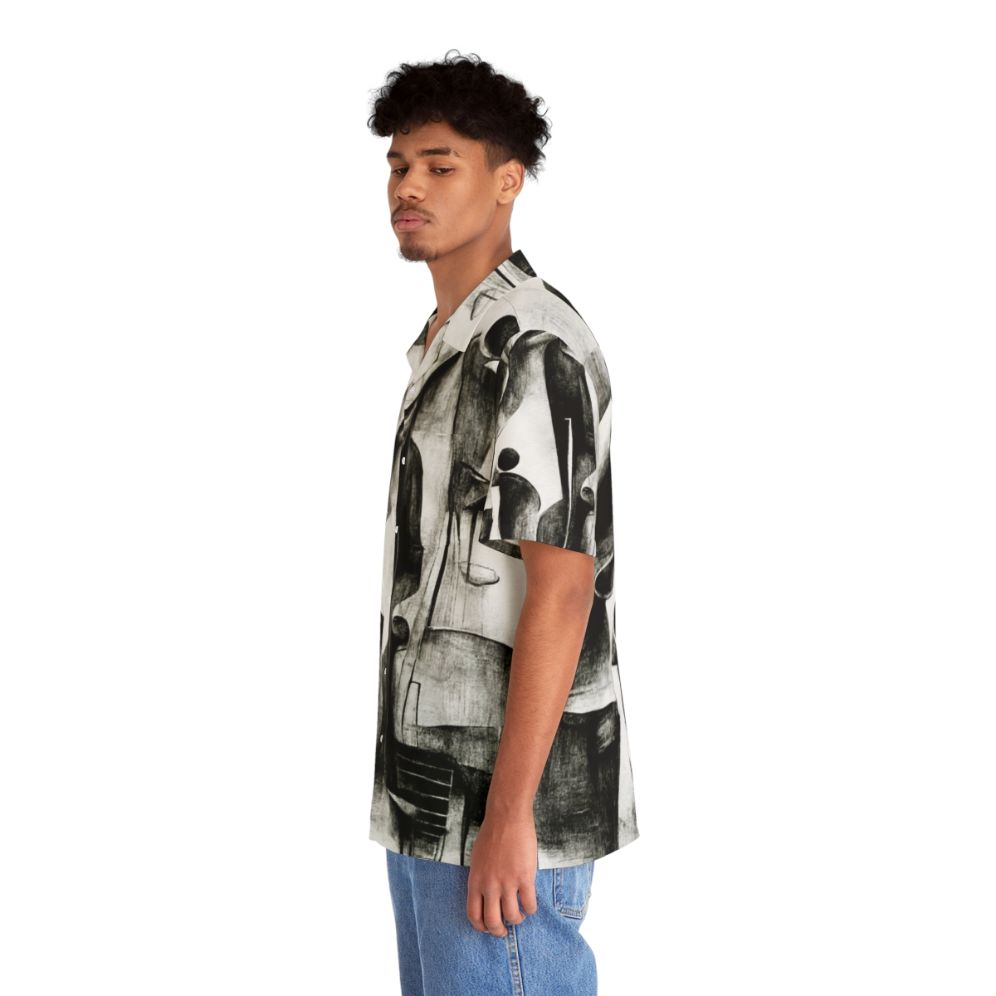 Charcoal abstract Hawaiian shirt with jazz quartet design - People Left