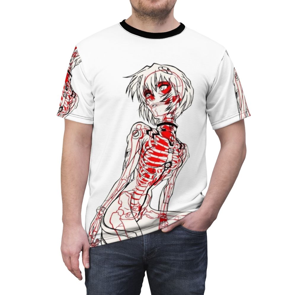 Neon Genesis Evangelion inspired anime t-shirt featuring the character Rei Ayanami - men front