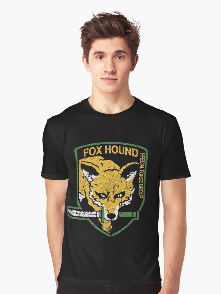 Metal Gear Solid Foxhound Graphic T-Shirt featuring the iconic Foxhound logo and characters from the video game series - Men