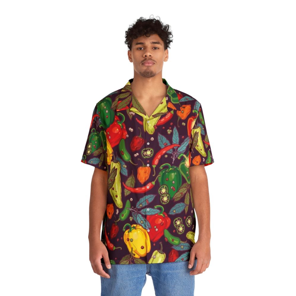 Spicy Hot Hawaiian Shirt with Vibrant Pepper Pattern - People Front