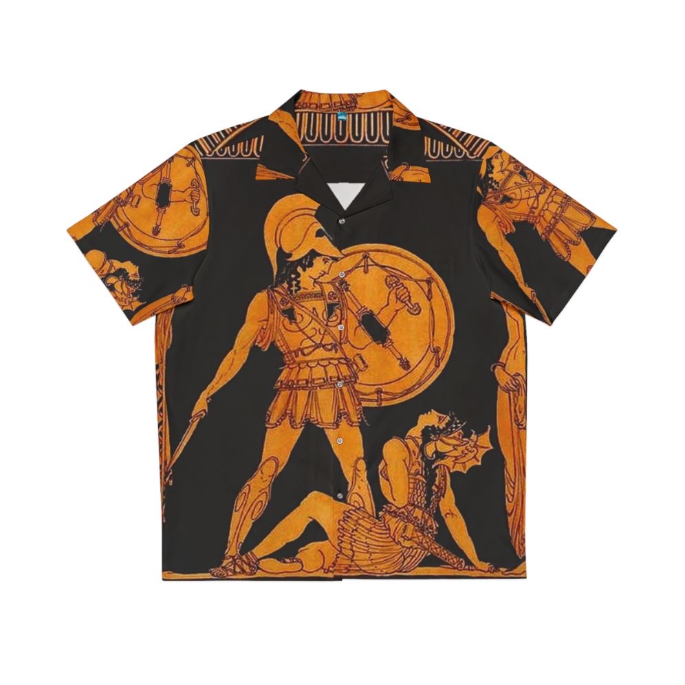 Colorful Greek mythology inspired Hawaiian shirt with ancient Greek god and goddess frieze print