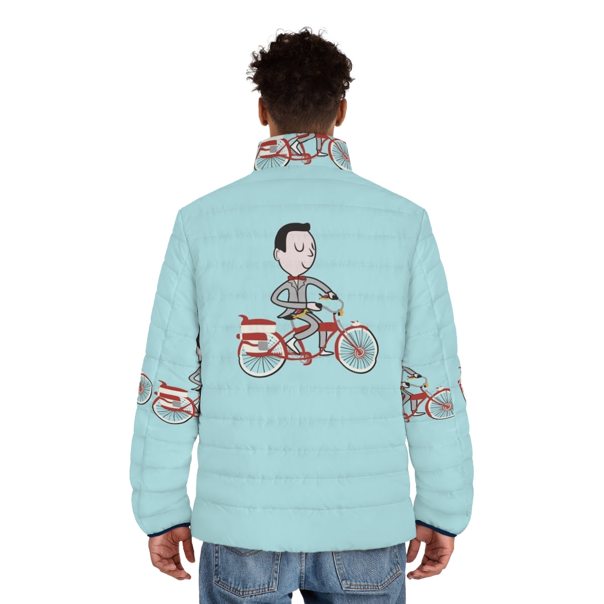 Peewee Herman Puffer Jacket featuring a classic 80s movie design - men back