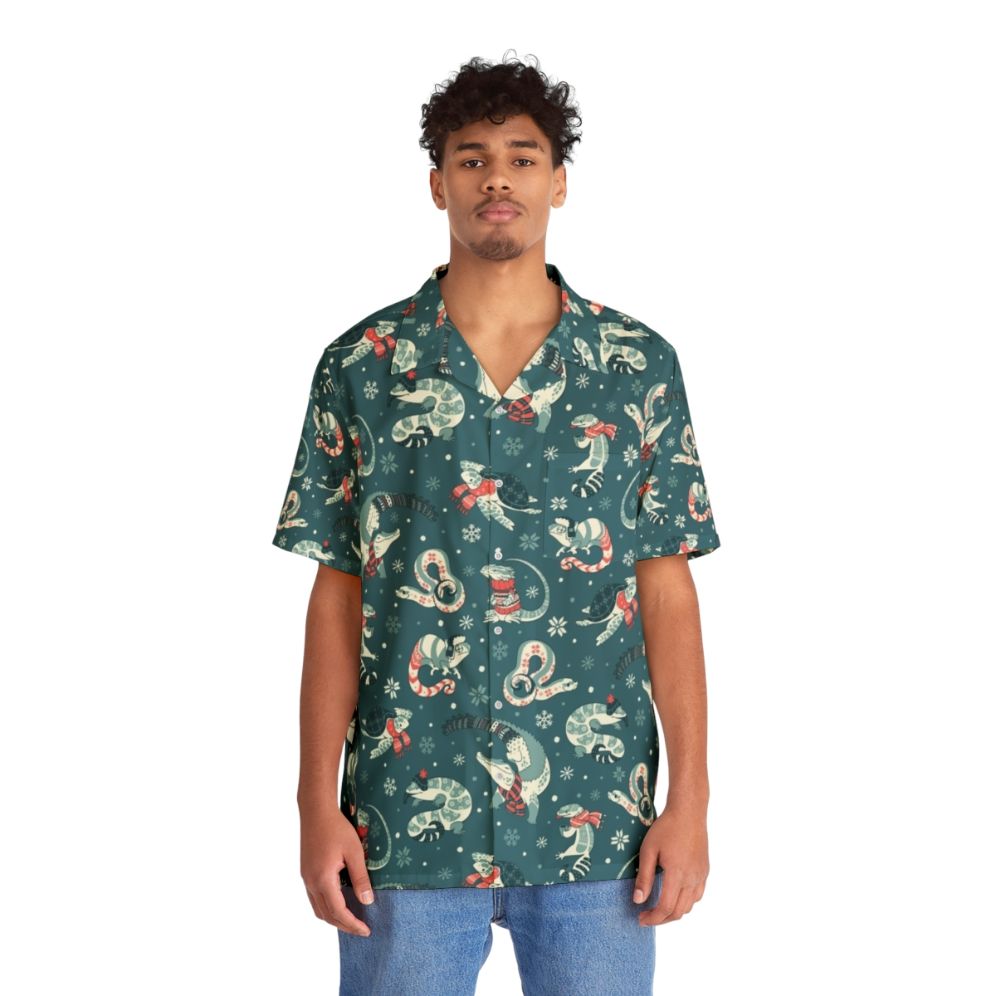 Tropical reptile print winter Hawaiian shirt - People Front