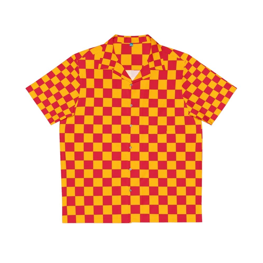 Amber Orange and Crimson Red Checkered Hawaiian Shirt