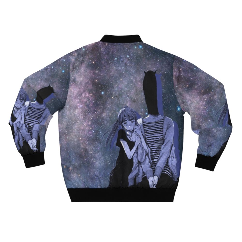 A bomber jacket featuring a starry night sky design, inspired by astronomy and astrophysics. - Back