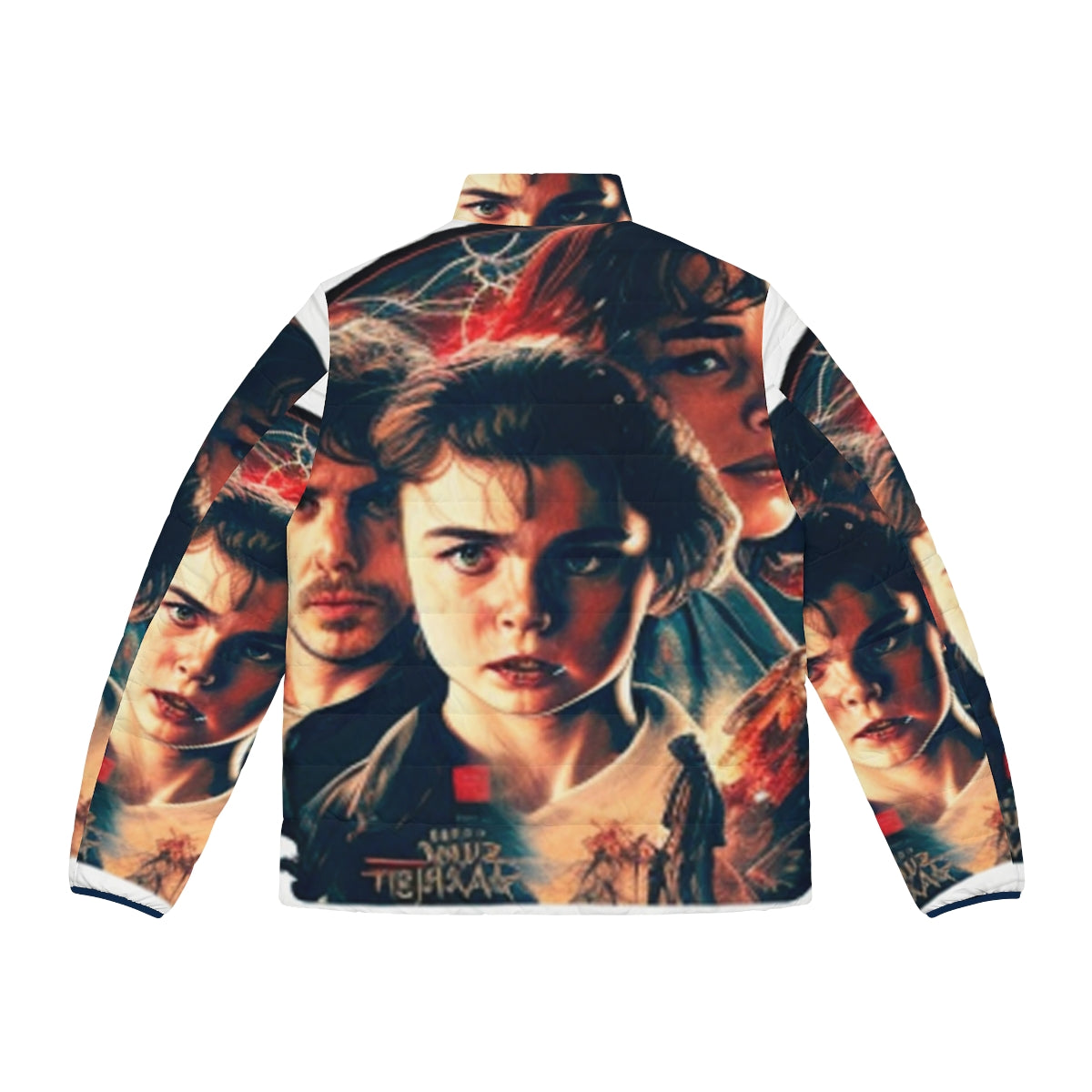 Stranger Things inspired retro puffer jacket with 80s sci-fi design - Back