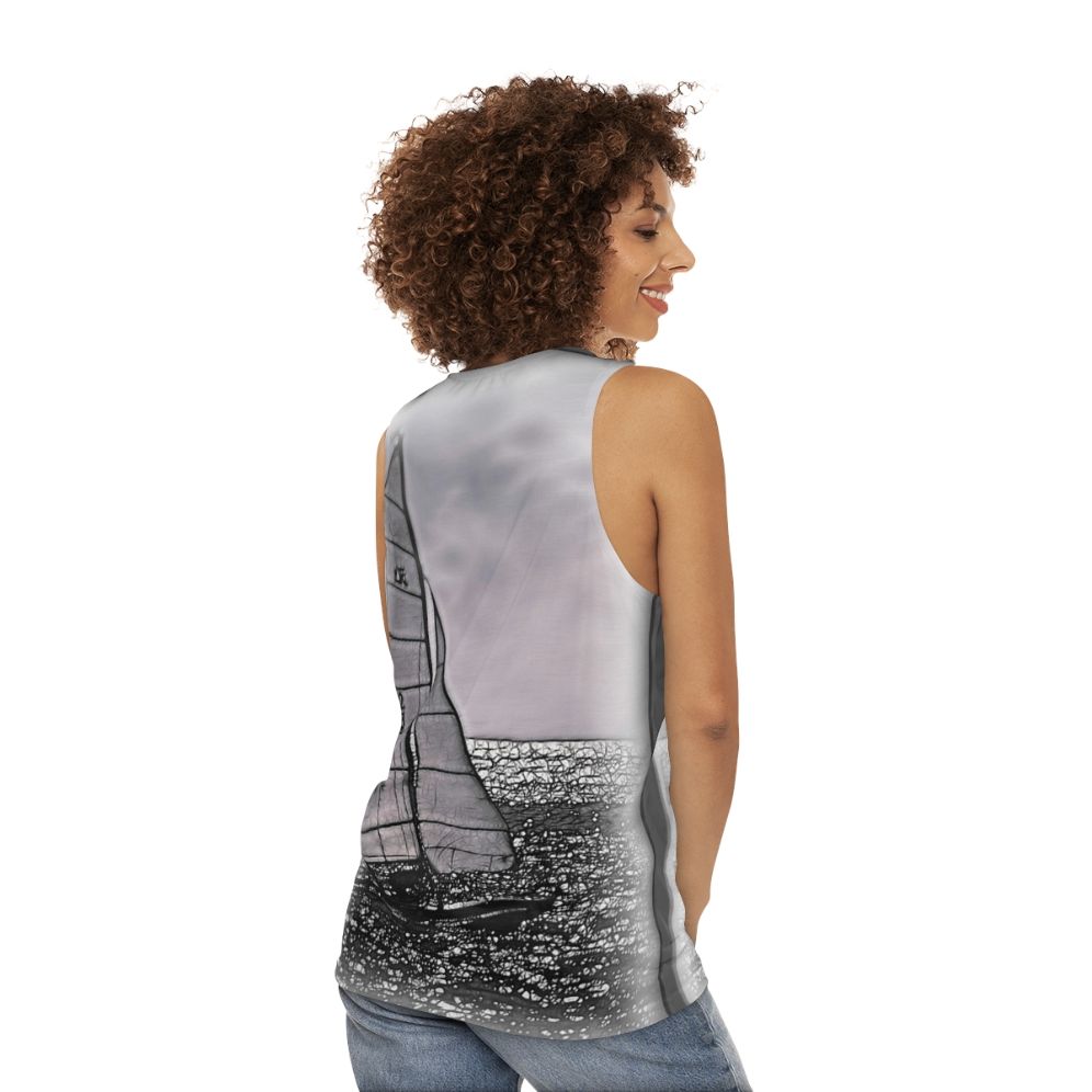 Hobie unisex tank top with ocean and sailing design - women back