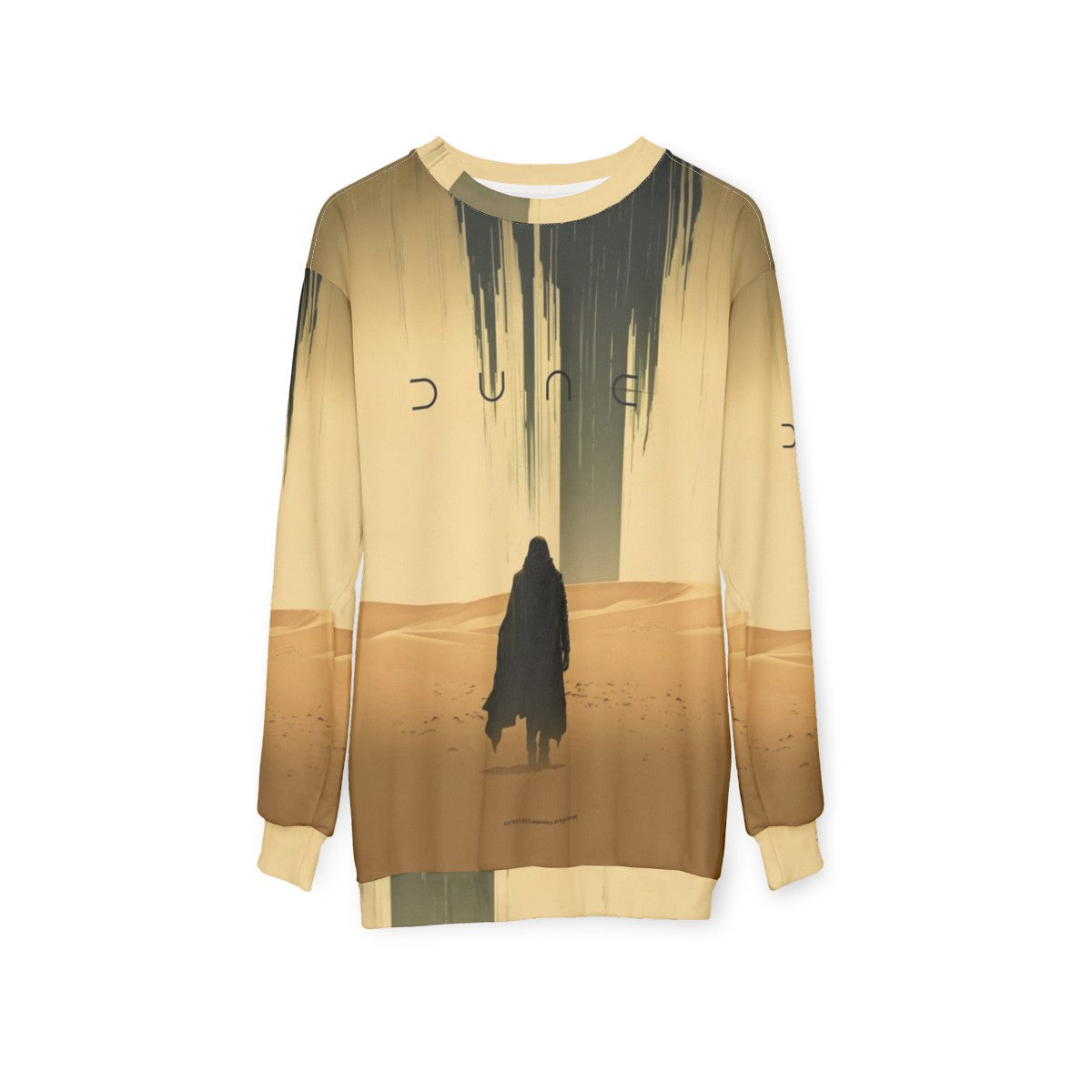 Sand colored sweatshirt with Dune movie inspired design - hanging