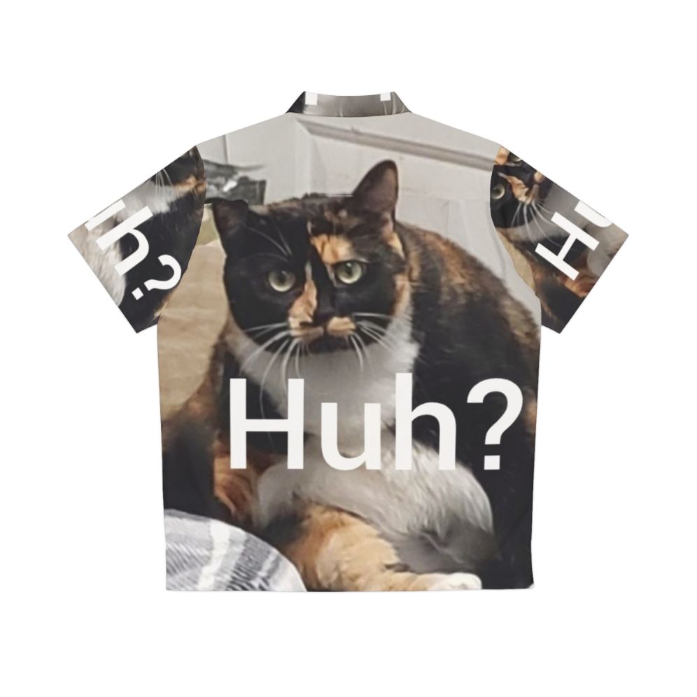 Huh Hawaiian Shirt featuring a chubby cat meme design - Back