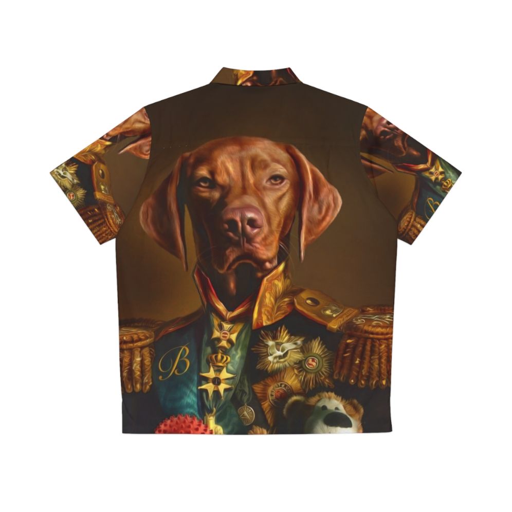 Bertie the Hungarian Vizsla dog wearing a Hawaiian shirt - Back