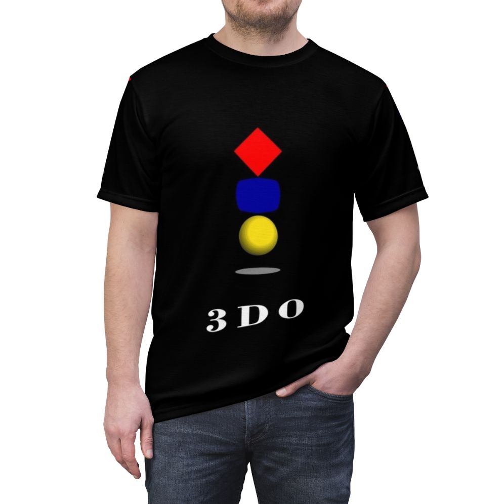 Classic 3DO company logo printed on a high-quality all-over print t-shirt - men front